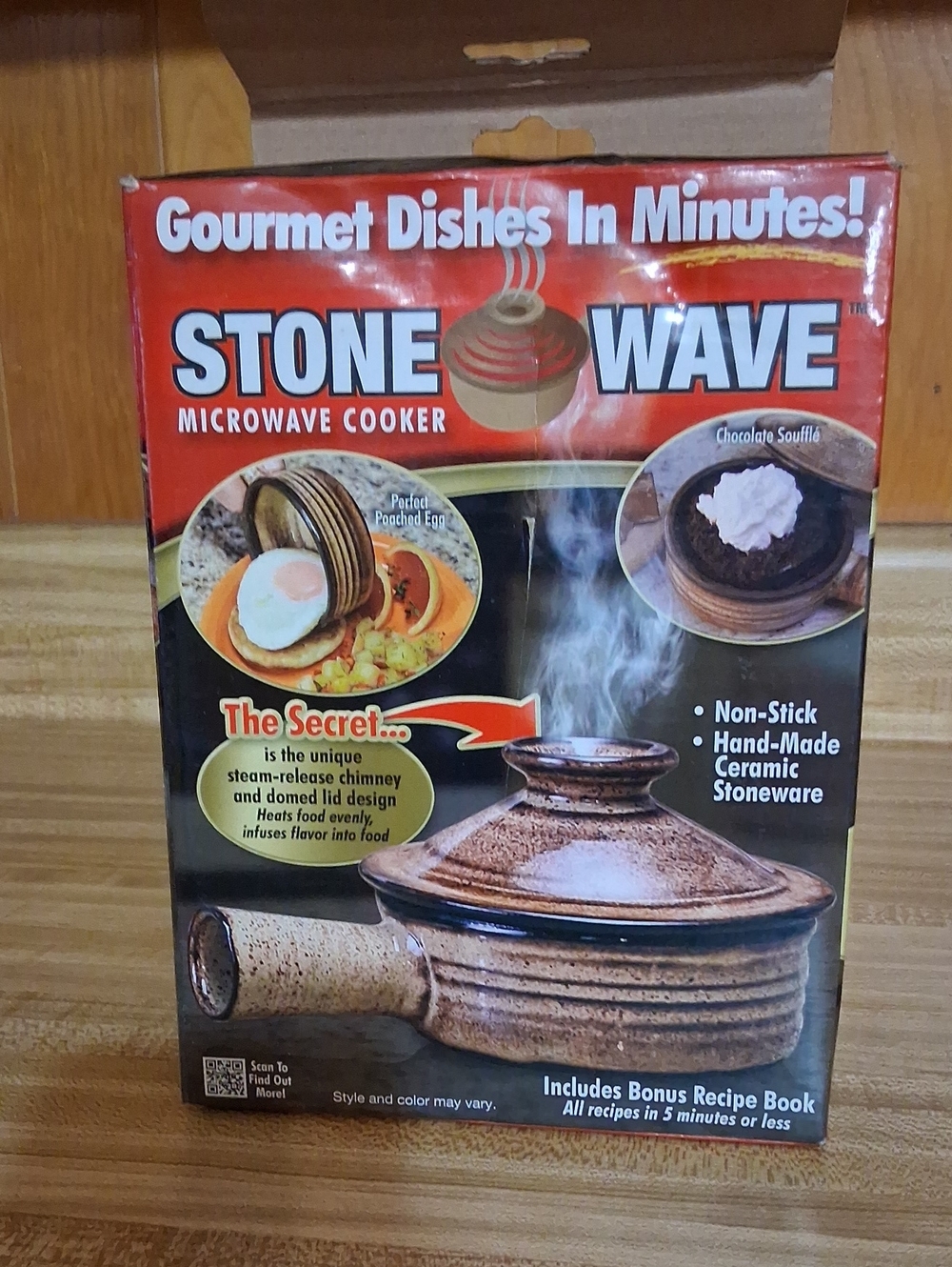 Stone Wave Microwave Cooker Ceramic Stoneware w/Lid & Recipe Book As Seen On TV